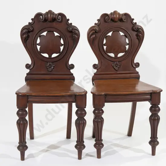 Pair Victorian Mahogany Hall Chairs