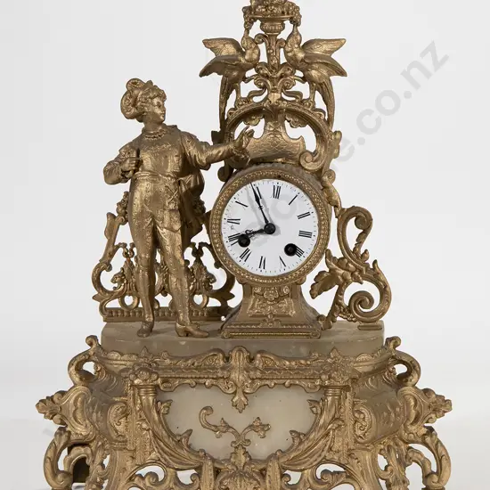 C19th French Gilt Metal and Alabaster Mantel Clock