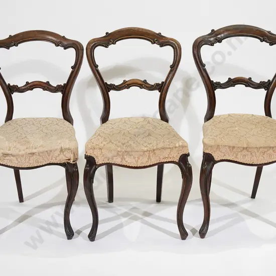 Three Victorian Rosewood Balloon Back Dining Chairs