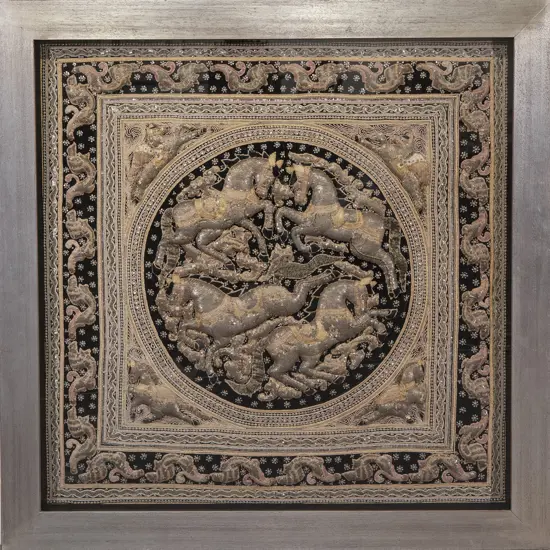 Large Framed Indian Stump Work Panel