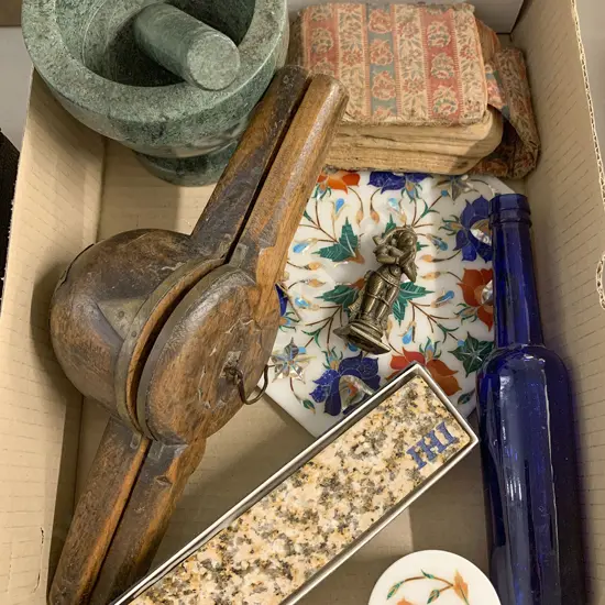 Box of Assorted Including Pestle and Mortar
