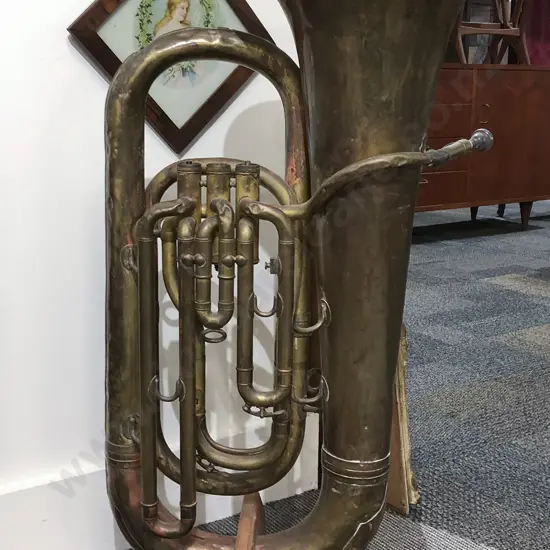 Brass Ornamental Tuba on Stand
