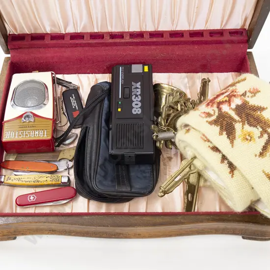 Oak Box With Pocket Knives etc