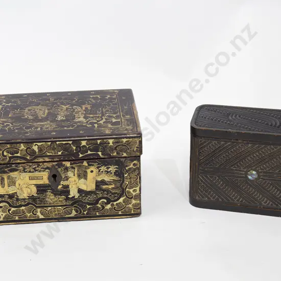 C19th Chinese Lacquered Tea Caddy and Maori Box