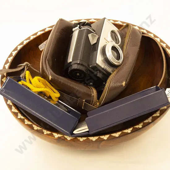 Polynesian Wooden Bowl With Stopwatch and Camera
