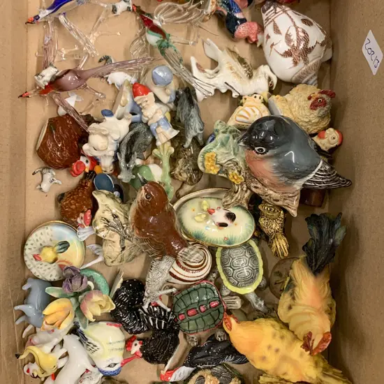 Box of China and Glass Animal Ornaments