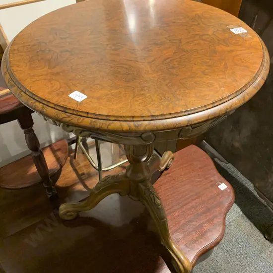 Repro Burr Walnut Circular Wine Table