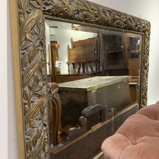 Oblong Wall Mirror With Ornate Leaf and Berry Gilt Frame
