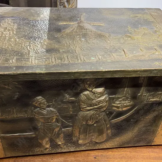 Embossed Brass Coal Box