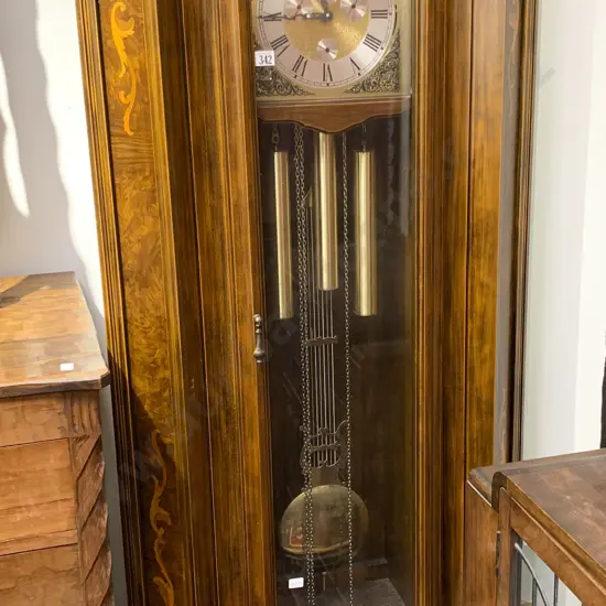 Large Reproduction Walnut and Inlaid Regulator Corner Clock