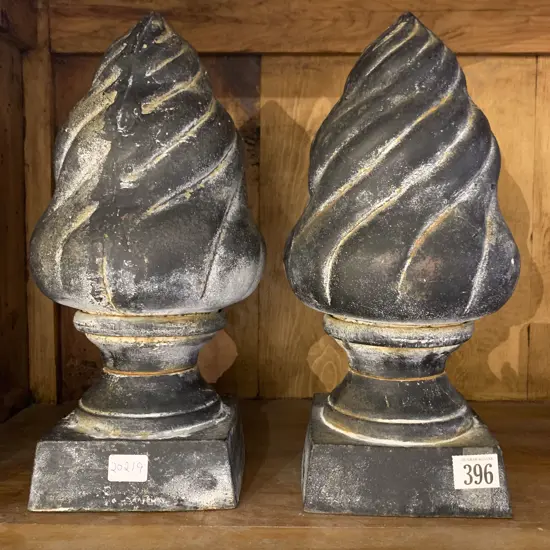 Pair of Cast Iron Flaming Finneals