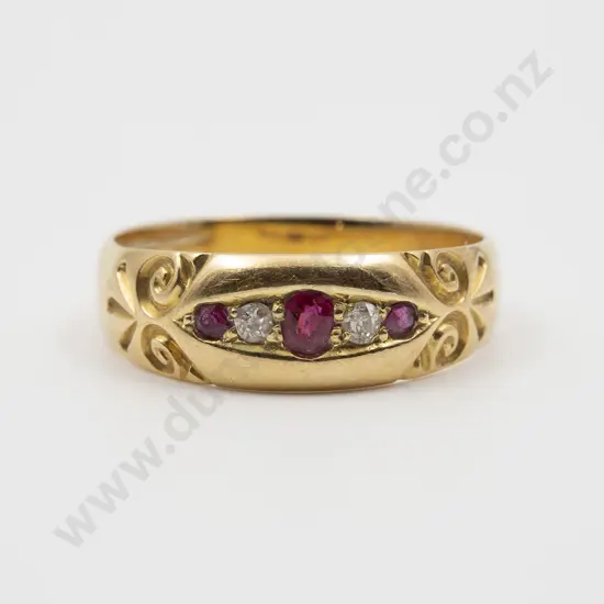 18ct Five Stone Ruby and Diamond Band Ring