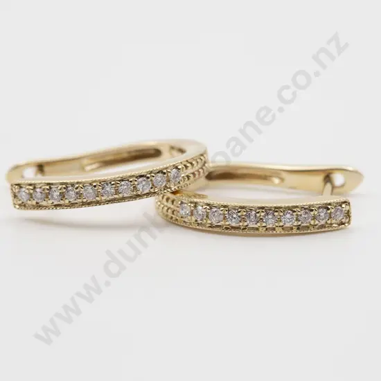 Pair 9ct Half Diamond Set Hoop Earrings