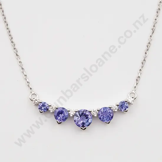 18ct White Gold Eleven Stone Tanzanite and Diamond Necklet