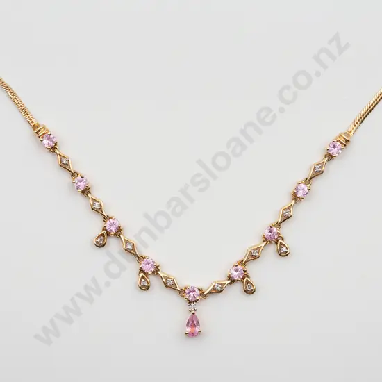 14ct 22stone Pink Sapphire and Diamond Necklet