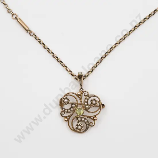 Edwardian 9ct Triple Scroll Pendant/Brooch