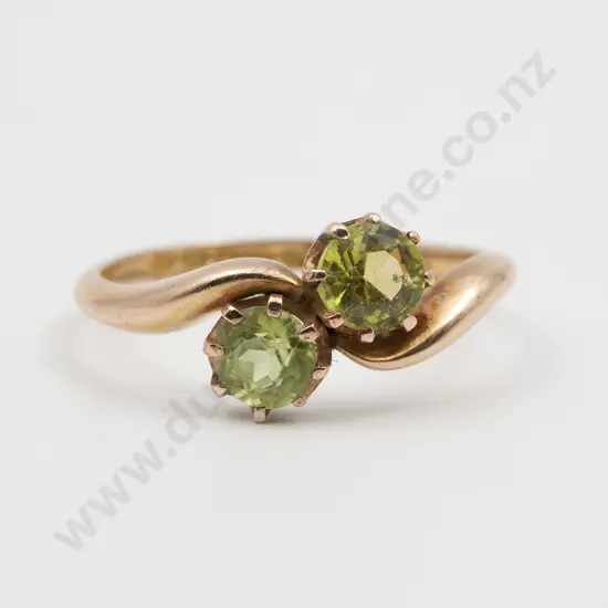 Edwardian 9ct Two Stone Peridot Ring