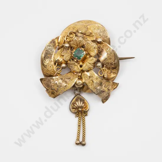 Victorian 9ct Gold Gilt Floret and Ribbon Brooch