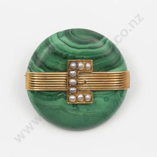 9ct Malachite Circle Brooch