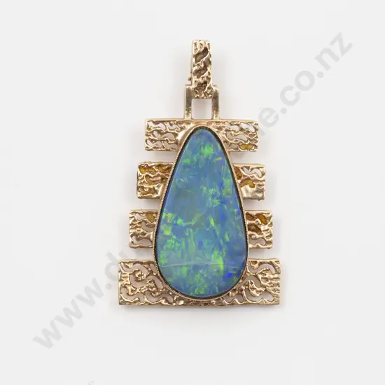 9ct Modern Design Single Black Opal Pendant