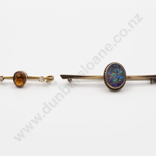9ct Single Black Opal Bar Brooch
