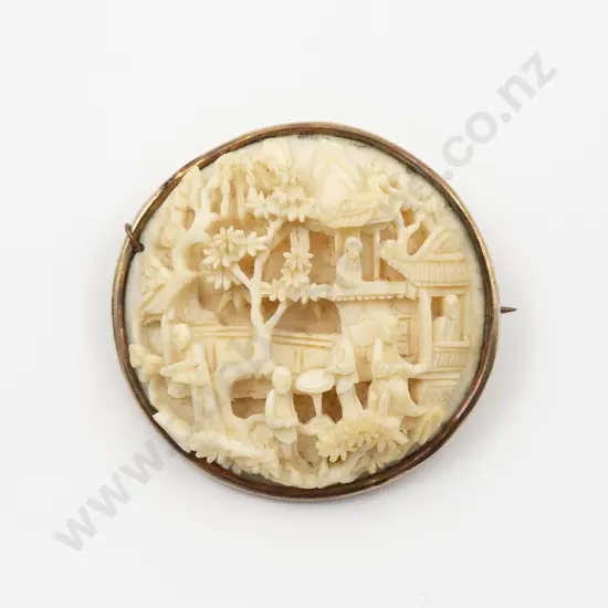 Chinese Circular Ivory Brooch