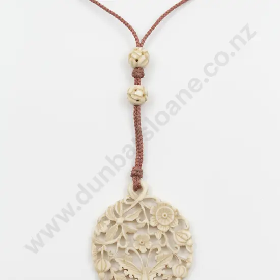 Vintage Chinese Finely Carve Bone Disc Pendant