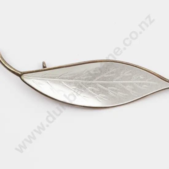 Norway Sterling and White Enamel Leaf Brooch