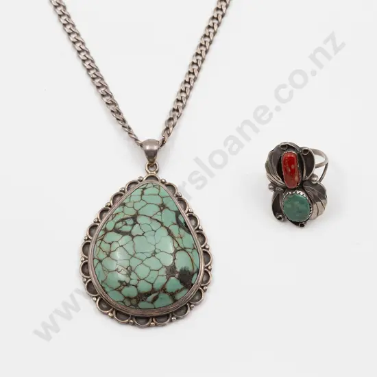 Large North American .925 and Turquoise Pendant