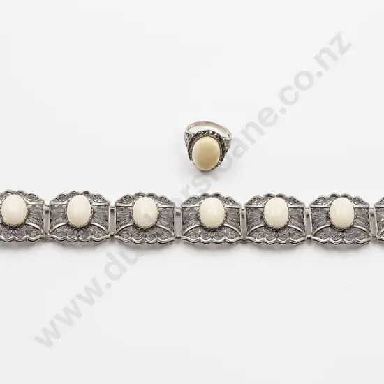 .835 Silver Filigree and Ivory Bracelet