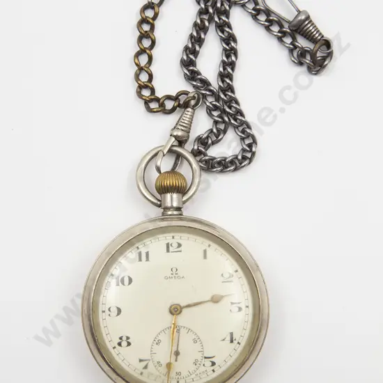 Omega S/Plate Open Face Lever Wind Pocket Watch and Chain