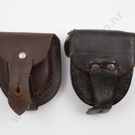 Two Vintage Leather Pocket Watch Pouches