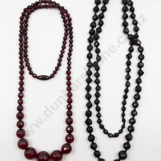 Edwardian Graduated Faceted Cherry Amber Bead Necklace