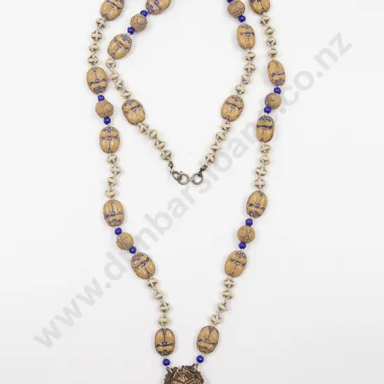 Early C20th Egyptian Ceramic Scarab Bead Necklace