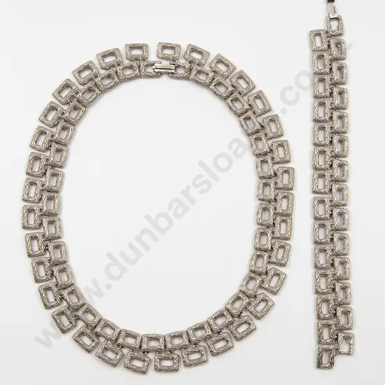 C1960's White Metal Necklace and Matching Bracelet