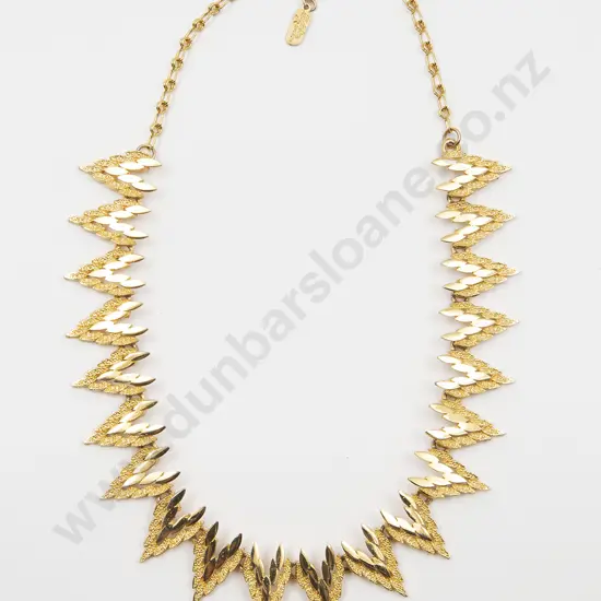 1960's Gold Gilt Metal Chevron Design Necklace