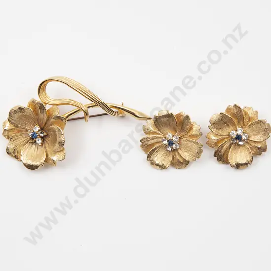 Mid C20th Sphinx Gilt Metal and Diamonte Flower Brooch