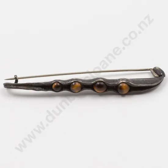 Edwardian Gun Metal and Tiger Eye 'Pea Pod' Brooch