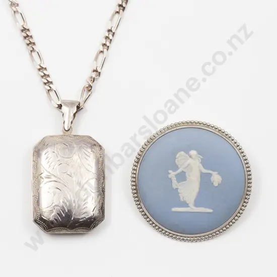 Modern S/S Locket on Chain and Wedgwood Brooch