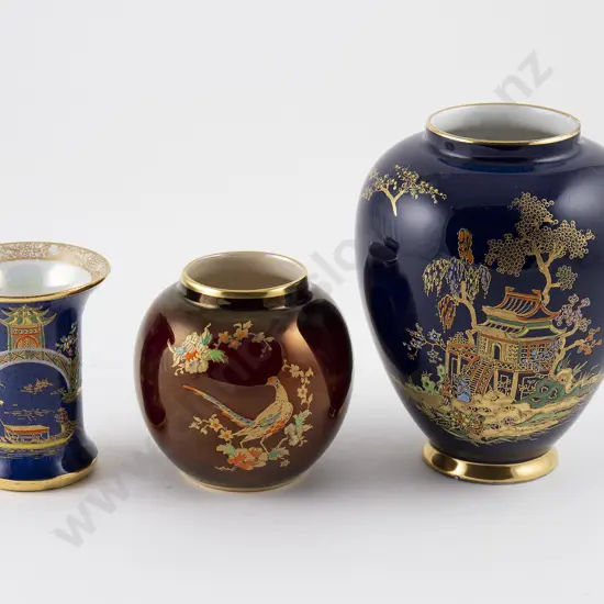 Two Carton Ware Rouge and Bleu Royale Vases