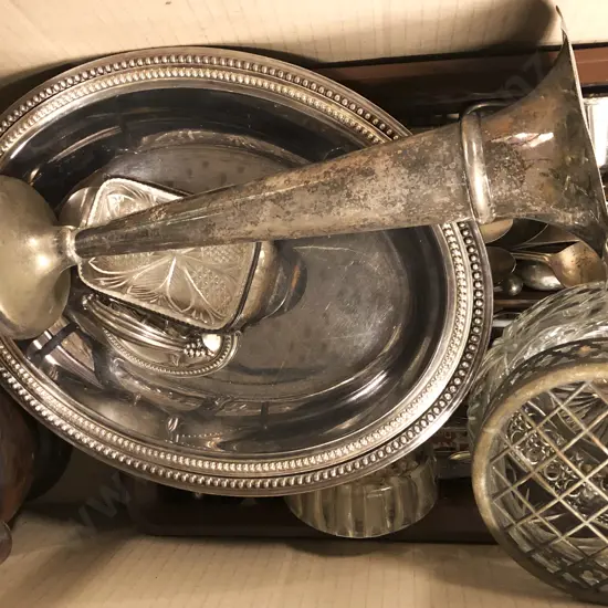 Qty of Assorted S/P and Glassware Including Rose Bowl and Cutlery etc.