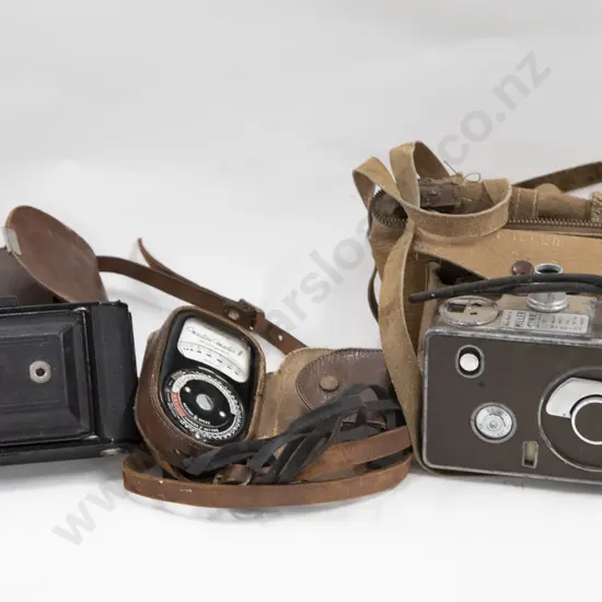 2 Vintage Cameras Together With Cased Exposure Meter