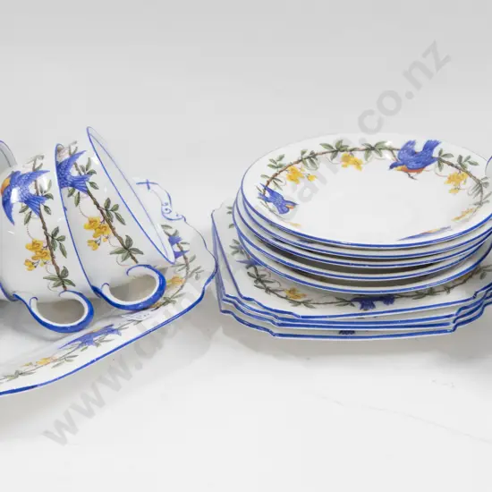 Floral and Bird Decorated Aynsley Part Tea Set