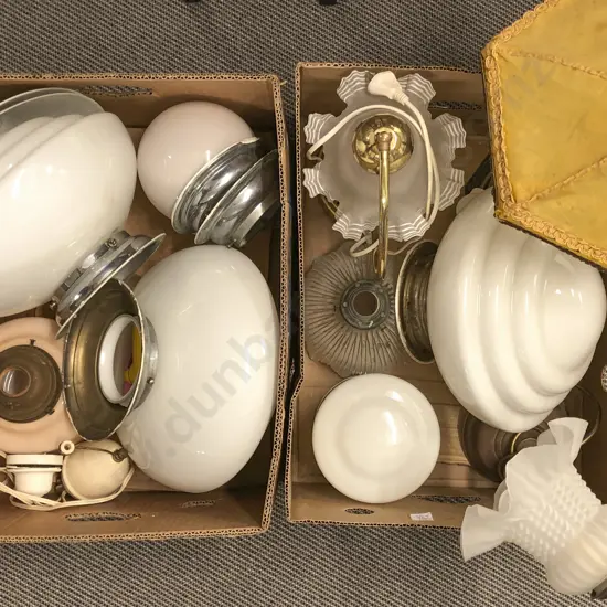 2 Boxes of Assorted Lamps and Glass Light Shades etc.