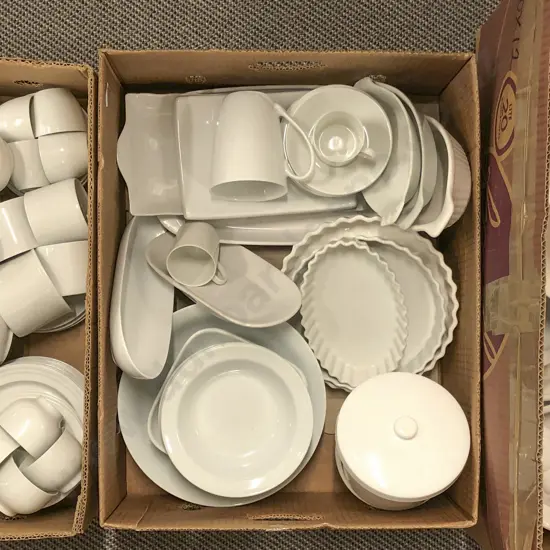 3 Boxes of Assorted White Crockery