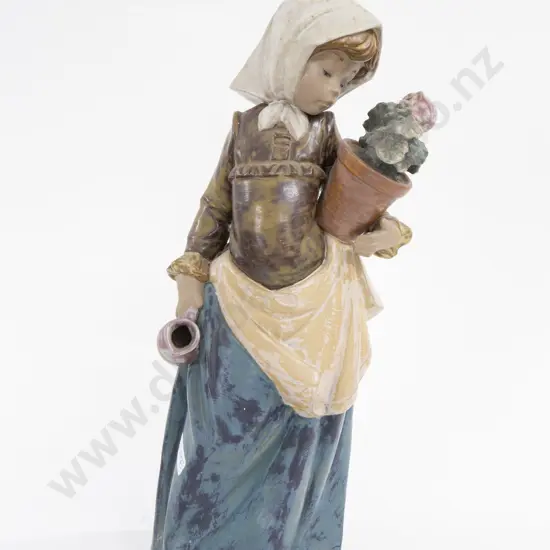 Lladro Stoneware Figure of Girl With Flowers
