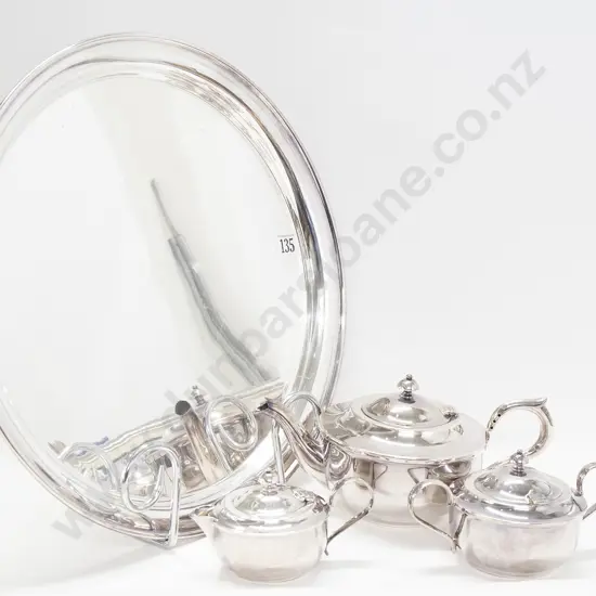 Plated 3 Piece Coffee Set on Circular Tray