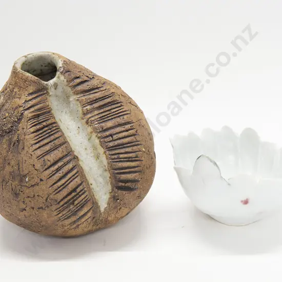 Rosemary Brittain Stoneware Vase Together With a Porcelain Bowl