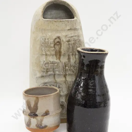 Martin and Nancy Beck 2 Stoneware Vases and a Stoneware Tea Bowl