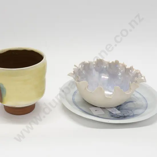 Campbell Heagen Stoneware Tea Bowl Together With Porcelain Bowl and Stoneware Plate